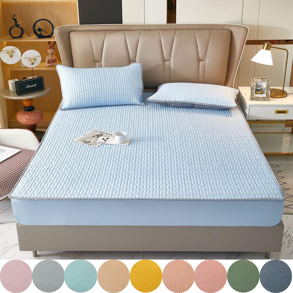 3PC Summer Latex Bed Sheet Summer Mat Ice Silk All-inclusive Mattress Protective Cover Ice Silk Bedspread