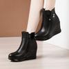 8см Маленький размер 32-43 Черные Ботильоны на танкетке с толстой подошвой 2025 Осень Зима Высокие каблуки Ботинки из короткого меха Кожа