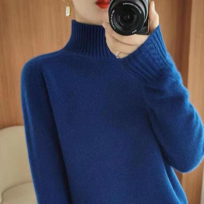 Осень и зима Новый полувысокий воротник трикотажный базовый свитер женские топы модный толстый длинный рукав облегающий пуловер женские свитера элегантный джемпер 25279