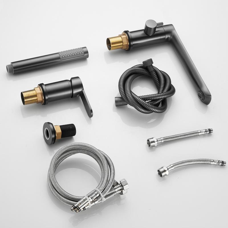 Матовый золотой широко распространенный смеситель для раковины в ванной комнате, цельнолатунный смеситель для раковины, горячий и холодный, кран для умывальника, 3 отверстия с распылителем, черный