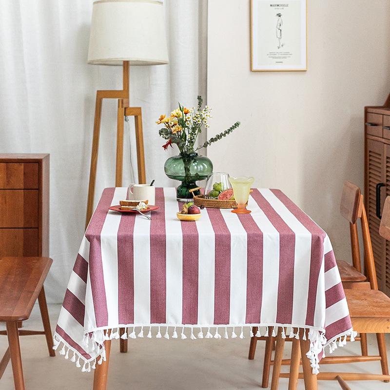 Simple Dining Table Cloth Rectangle Fabric Student Dormitory Fringed Tablecloth Literary Coffee Table Mat Tablecloth