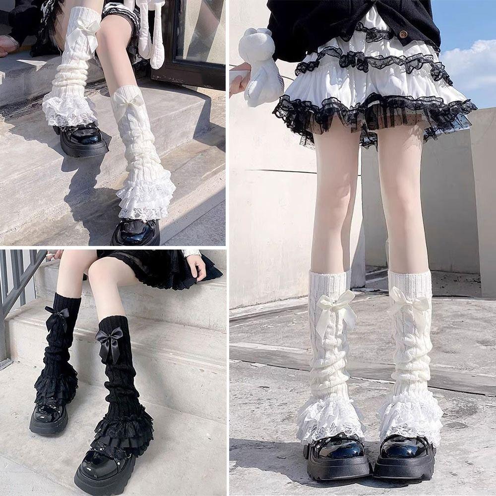Lace Trim Lace Lolita Socks Ruffled Design Bow Tiered Socks T-shaped Lace Socks  Japanese Style