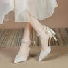 French Sandals Niche Temperament Socialite Autumn Pearl Bow Super Fairy High Heels
