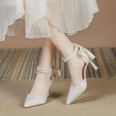 Французские босоножки Niche Temperament Socialite Autumn Pearl Bow Super Fairy High Heels