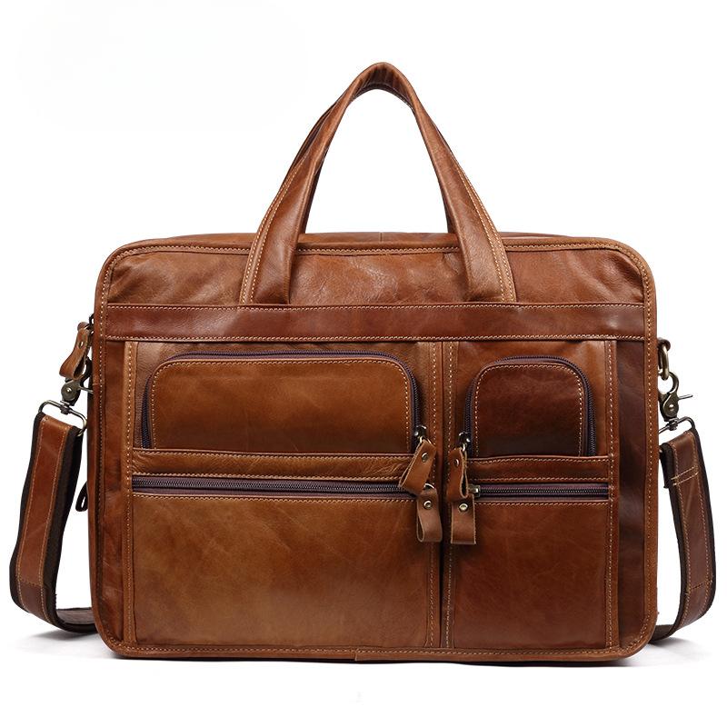 Casual Vintage Genuine Leather Men's Briefcase Business Handbag Crossbody Cowhide Men's Bag