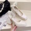 Женская летняя обувь с квадратным носком, белые туфли для женщин 2024 года, на платформе, на очень высоком каблуке, в готическом японском стиле, в стиле Лолиты, Young E