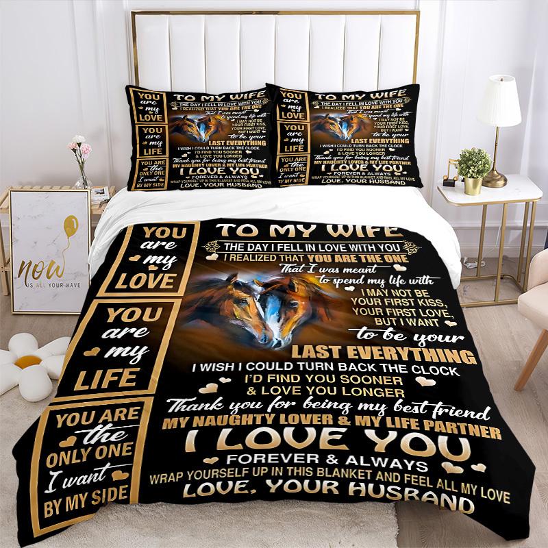 3pcs Love Quotes for Wife Duvet Cover Set, Cover For Bedroom Guest Room (1 Duvet Cover + 2 Pillowcase, Without Quilt), yy250922219