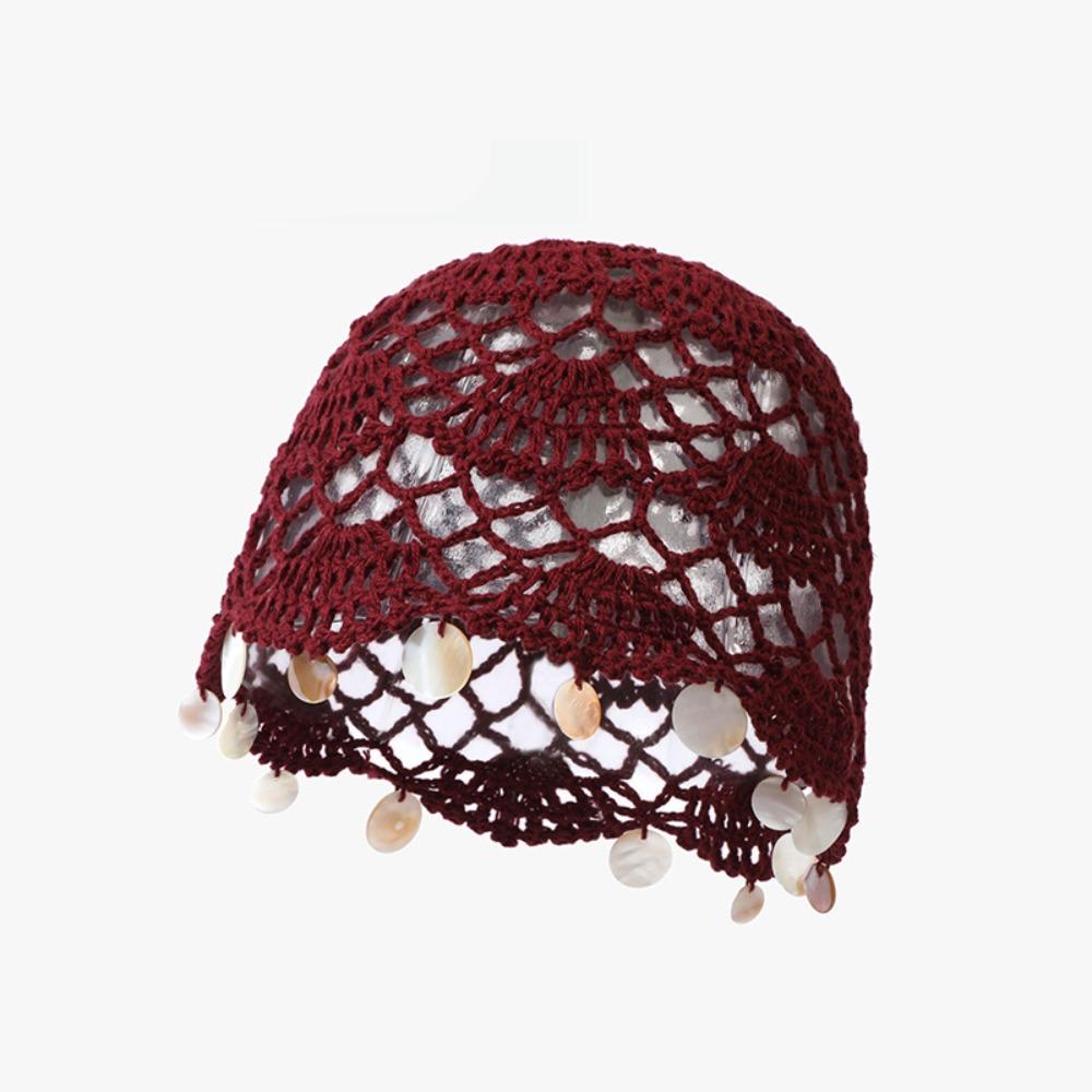 Thin Shell Tassels Hat Elegant Bohemian Style Beanies Sweet Hollowed Out Knitted Hat Spring Summer