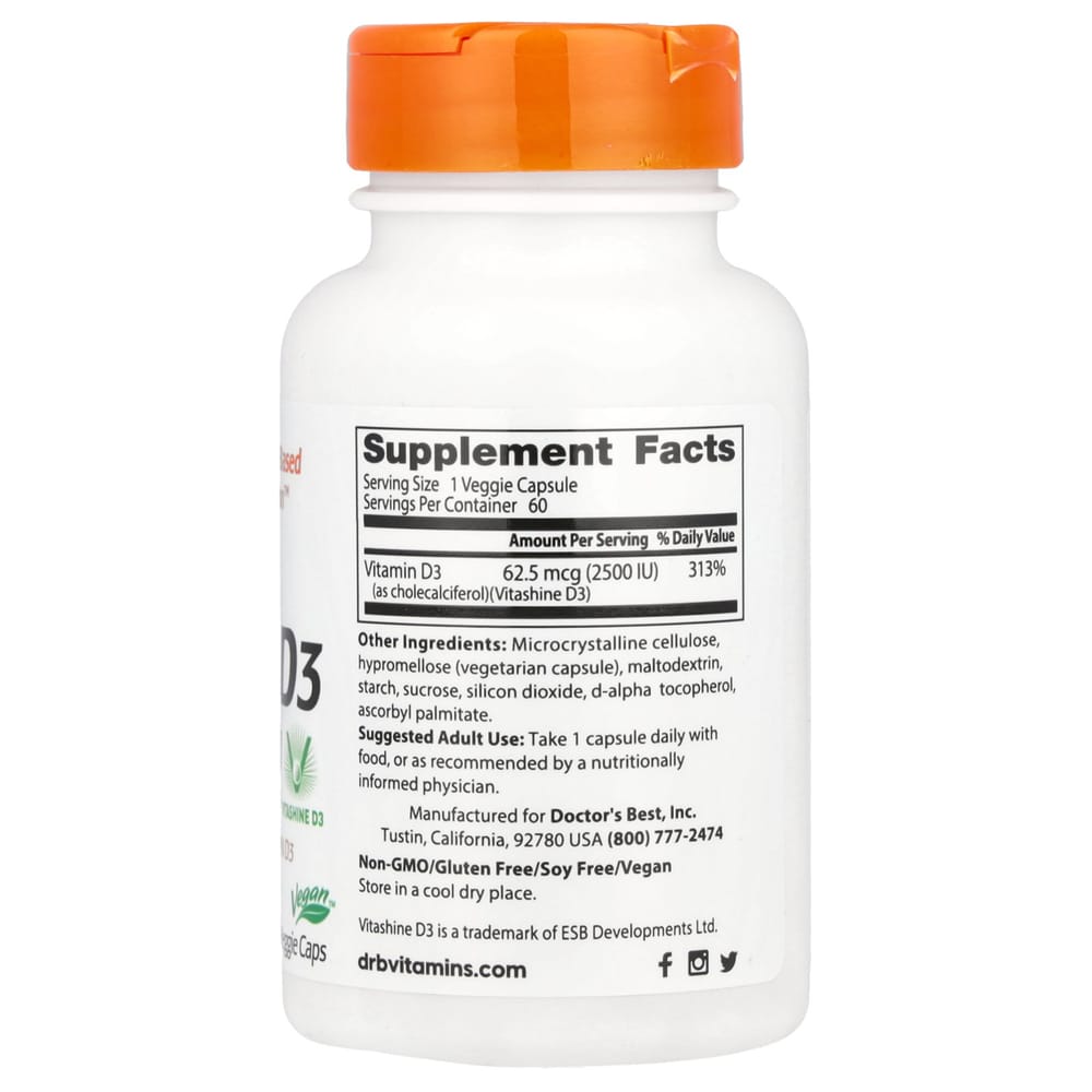Doctor's Best Vitashine D3 Vegan D3 2500IU 60 Veggie Capsules