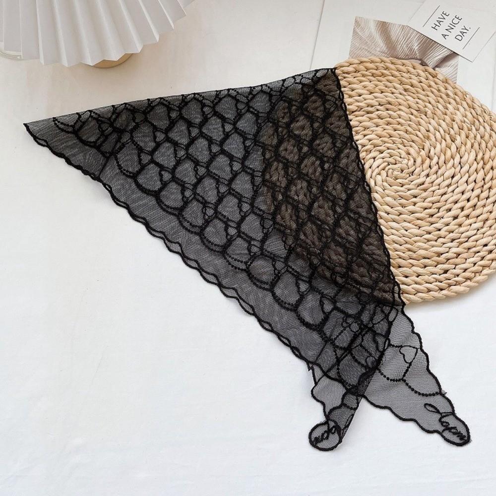 Heart Pattern Triangular Scarf Retro Hair Ribbon Versatile Lace Scarf Women's Accessory