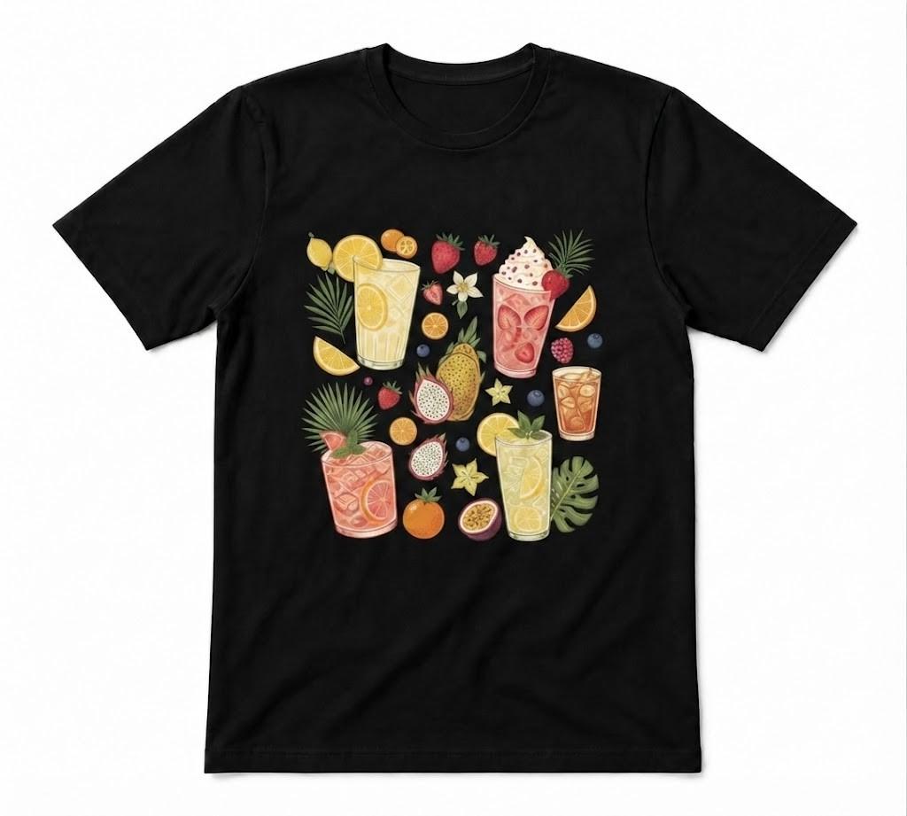Summer Drinks Cute Lemon Strawberry Iced Drink Unisex Black T-shirt