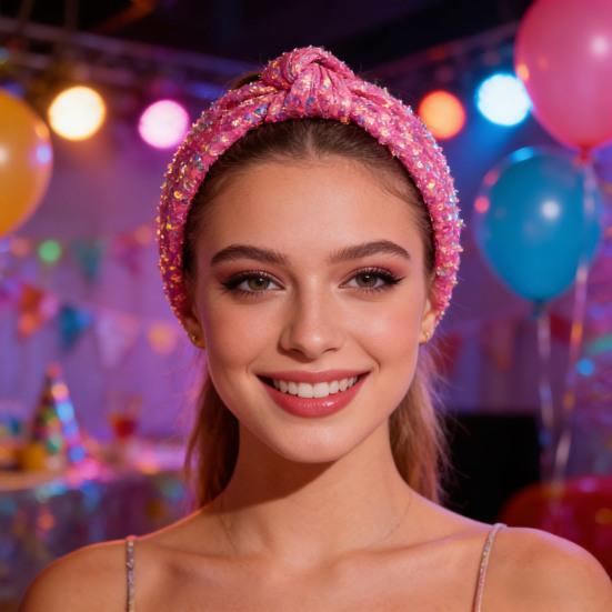 Обруч для волос для девочек с узлом, блестящий, с пайетками, эластичная повязка на голову, удобная посадка, блестящая сверкающая повязка для волос, аксессуары для волос