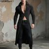 INCERUN Men Autumn Winter Long Sleeve One Button Casual Split Texture Long Tunic Tops Cardigan