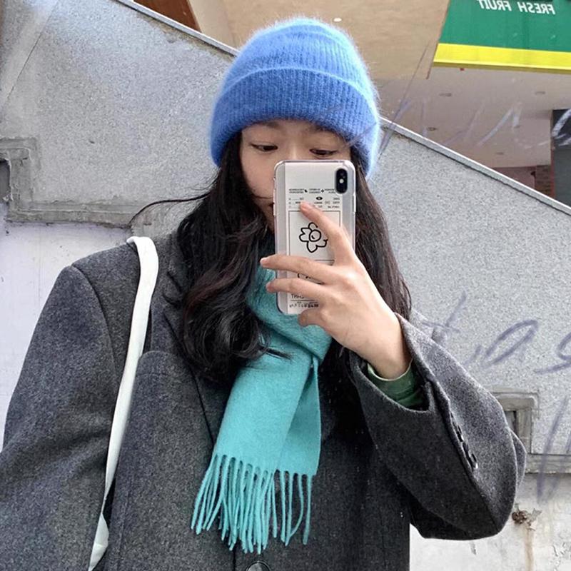 2024 Ангорская вязаная зимняя шапка для женщин из меха кролика, пушистые вязаные шапки, корейская роскошная шапка для женщин, мягкие теплые шапки Skullies