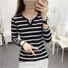 New Korean Slim-fitting Striped V-neck Long-sleeved T-shirt for Female Students Top Base Shirt