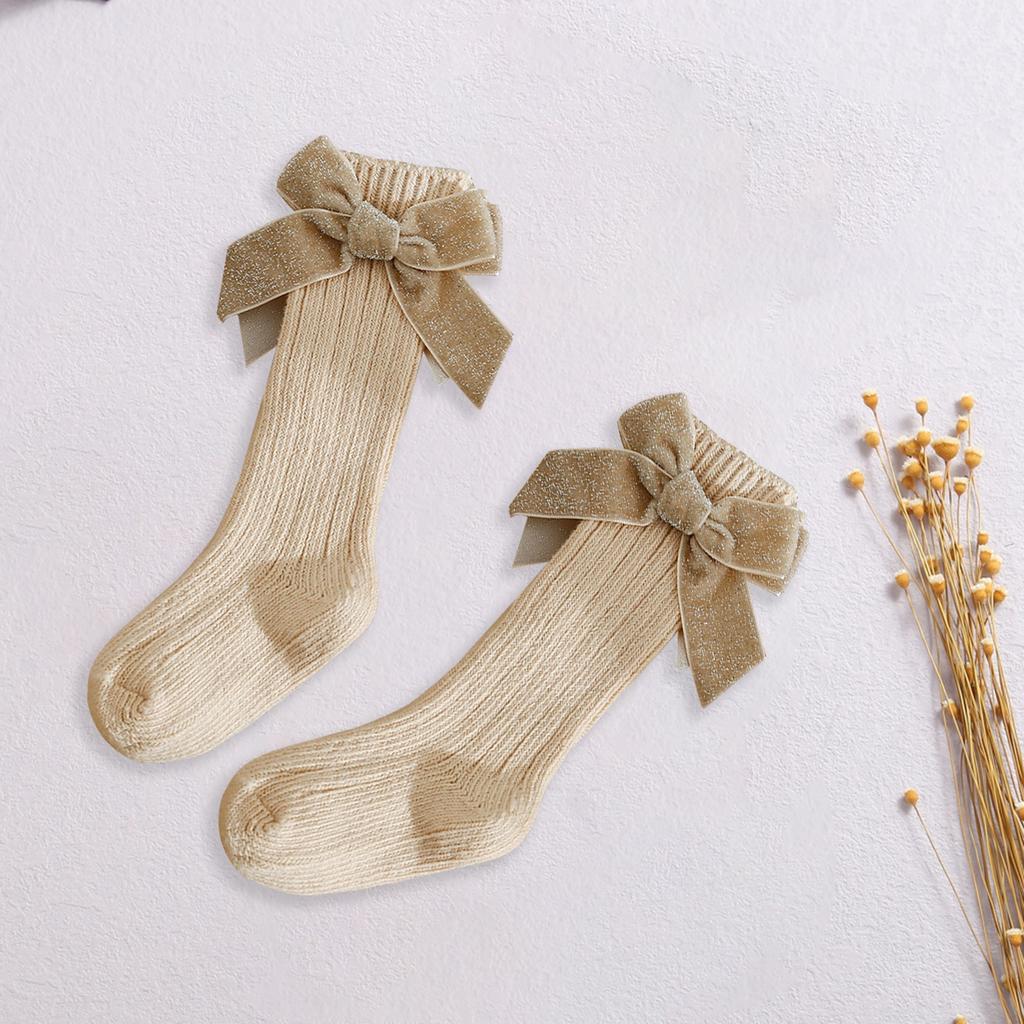 Kids Knit Socks for Girls Big Bowknot Decor Toddler Sweet Anti-Skid Cute Baby Socks Over-The-Knee Socks