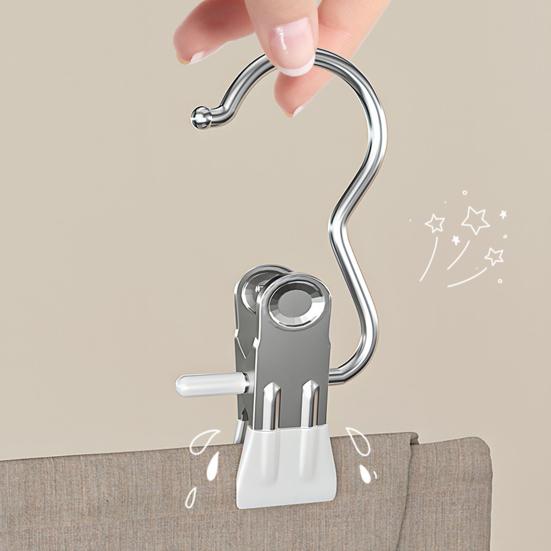 4Pcs Multifunctional Clothespin with Metal Hook Windproof Anti-slip Traceless Strong Grip Heavy Duty Sock Towel Hat Underwear Laundry Hanging