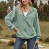 Women's V-neck Zipper Solid Color Long Loose Sweatshirt Jacket