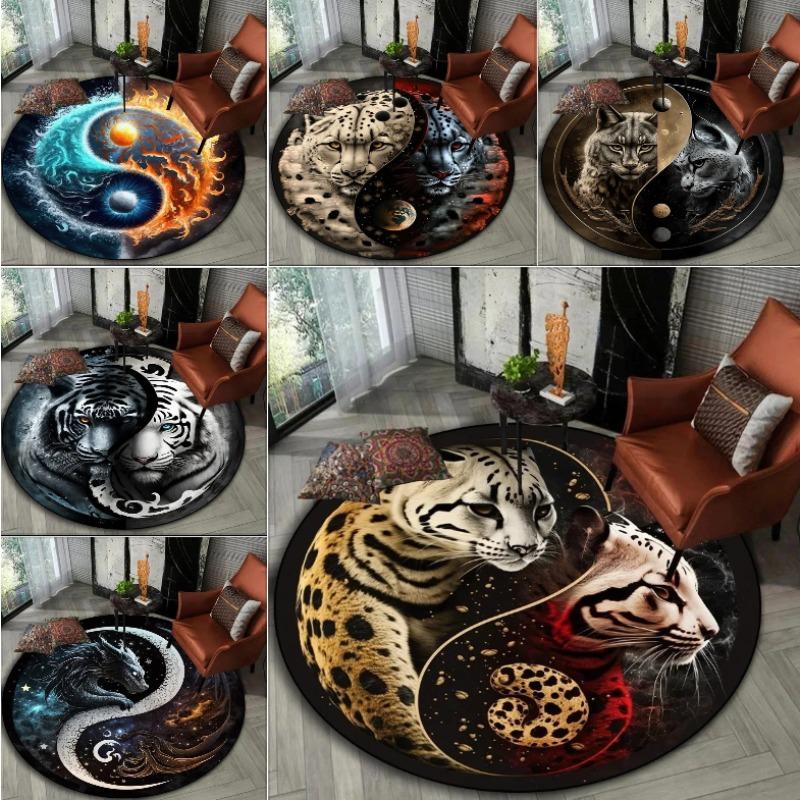 Animal Tiger Printed Circular Carpet Dragon Lion Tree of Life Living Room Bedroo Computer Chair Floor Mat Home Decoration Carpet