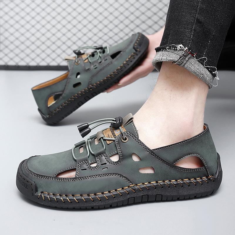 38-48 Летние мужские кожаные пляжные сандалии Pure Handmade мужские сандалии с закрытым носком для мужчин