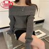Женский вязаный джемпер с длинным рукавом и открытыми плечами Langsha