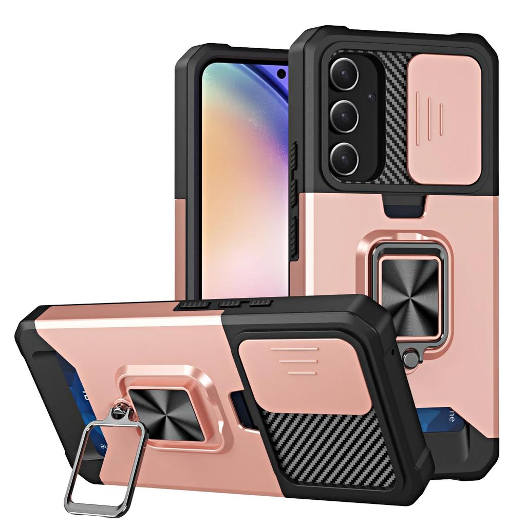 Ударопрочный чехол Armor для Samsung Galaxy S25 Ultra Plus S24FE A16 A06 A55 с кольцом-подставкой, выдвижной камерой, объективом, чехлом-кошельком для карт Solt