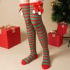 Рождественские хлопковые чулки зеленого и красного цвета в полоску выше колена с бантом, длинные носки 70 см
