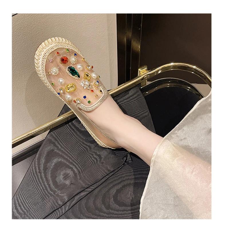 Мода 2025 Летние шлепанцы Новая мягкая подошва Удобные и универсальные Фея стиль Плоская повседневная обувь Модные блестящие дышащие лоферы