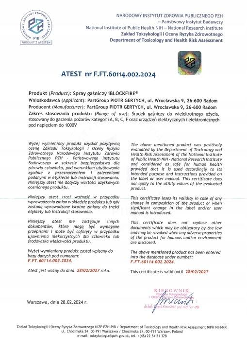 Domowy Spray Gaśniczy Abcf+E Bio Iblockfire Gaśnica Do Domu/Samochodu/Biura