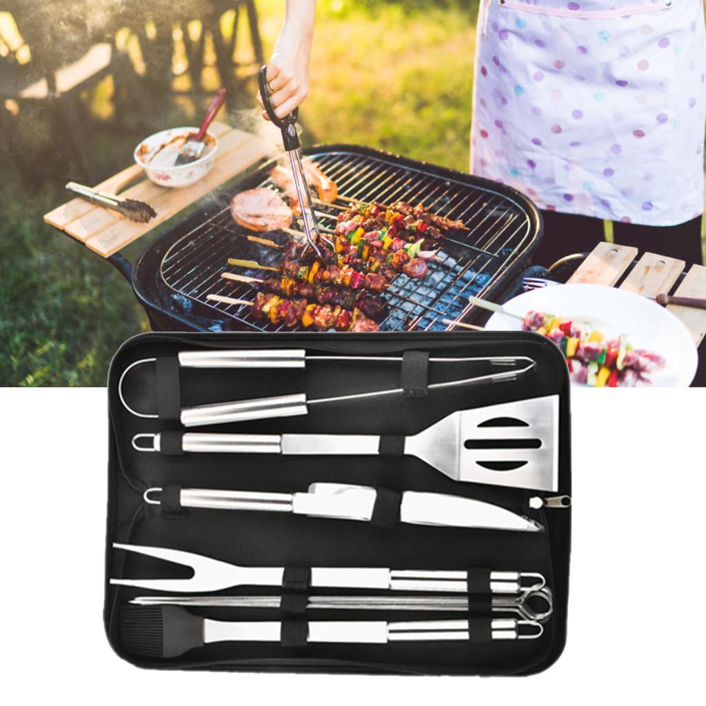Stainless Steel BBQ Tool Set BBQ Grill Accessories Set Barbecue Tools for Outdoor Indoor Grilling Oxford Bag 9Pcs