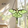 Green Insect Window Hanging Stained Glass Style Hanging, Acrylic Moth Suncatcher, Decorative Pendant with Transparent Art Metal Chain, Ornament