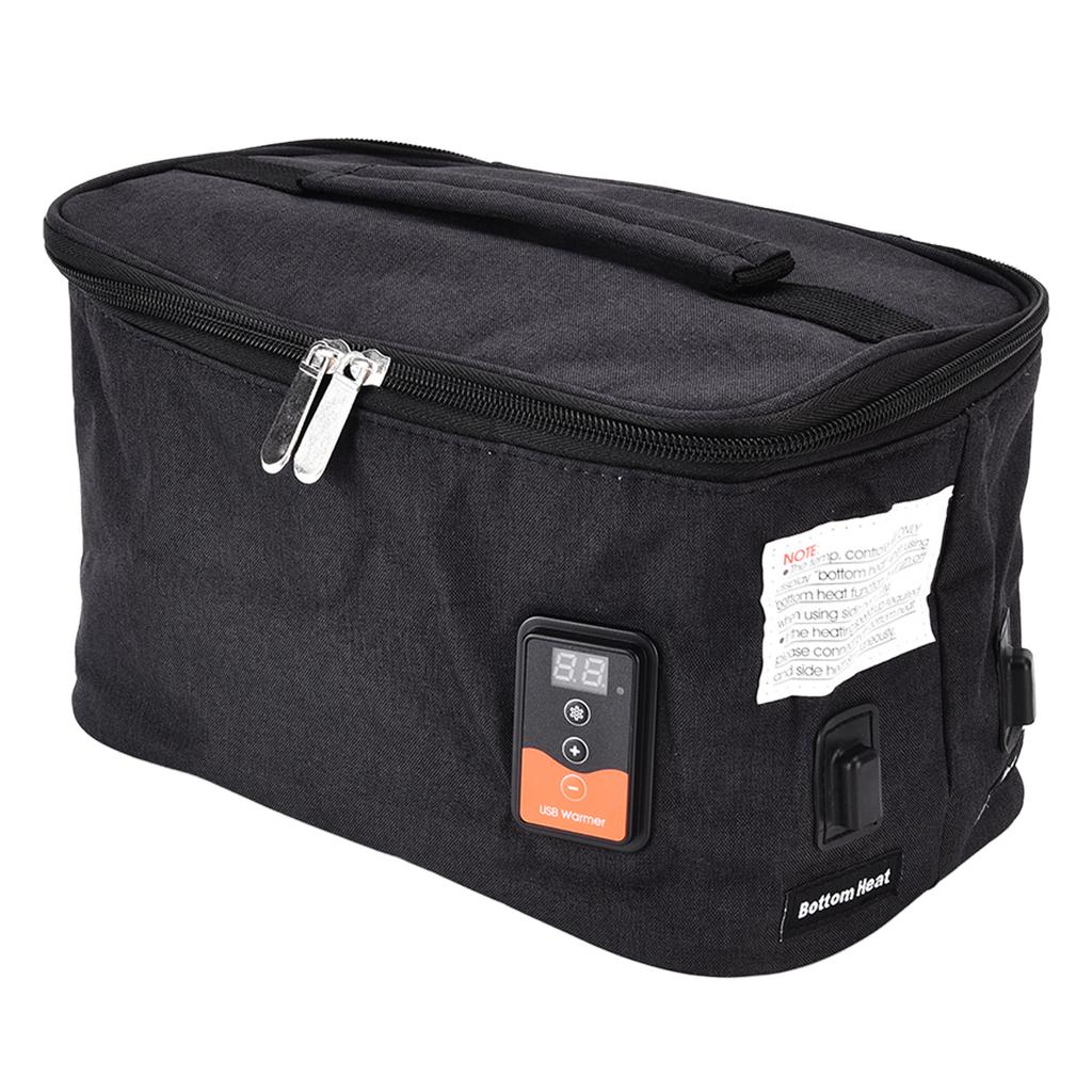 Portable Lunch Oven Bag Black Square Food Warmer Fast Heating Picnic Box for Travel Camping(Black