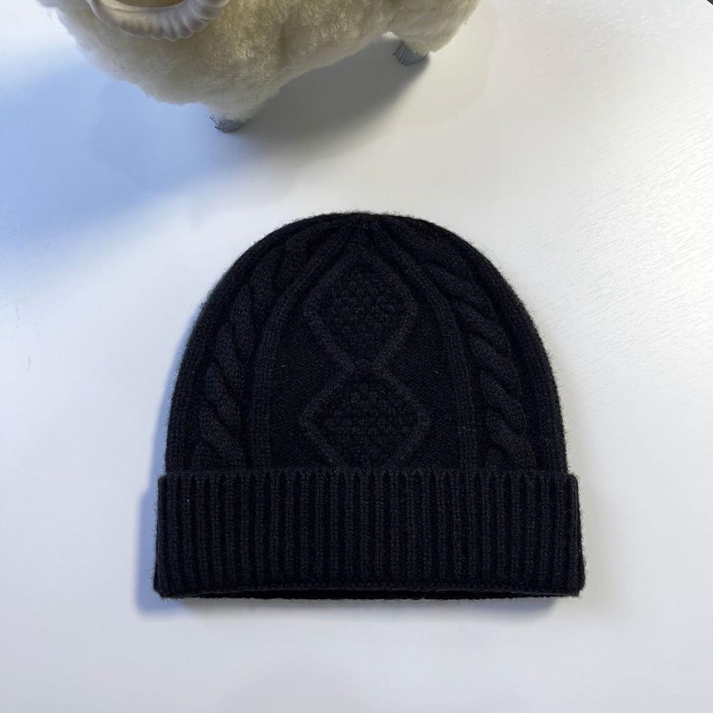 Winter Hat Warm Knitted Thick Cap for Women Sheep Wool Twist Hat Cashmere Handle Jacquard Hat