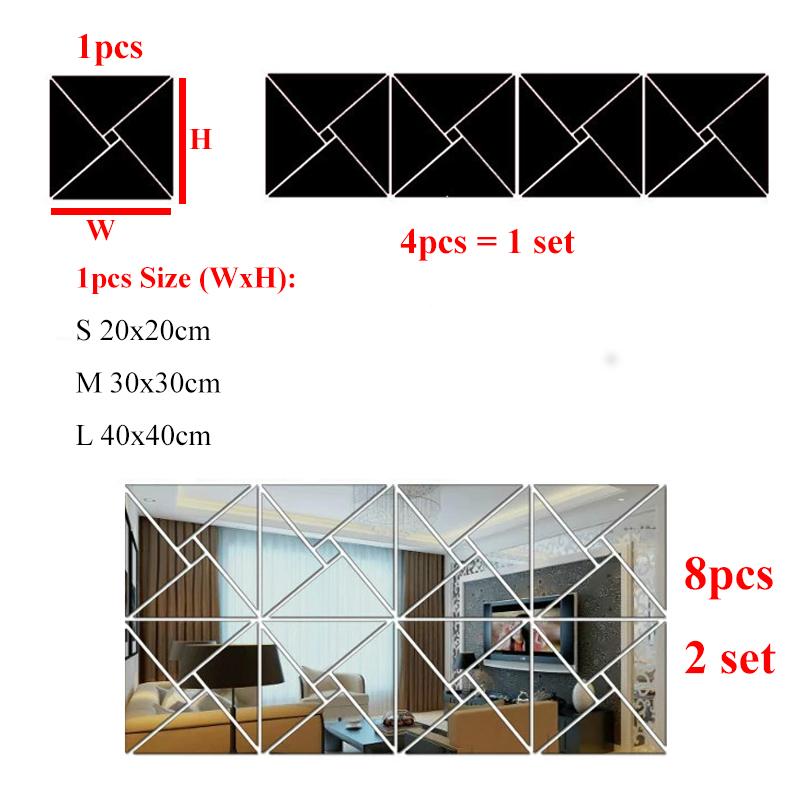NEW 3D Square Wall Mirror Stickers Acrylic Self-Adhesive DIY Decal for TV Background Living Room Art Modern Home Decor
