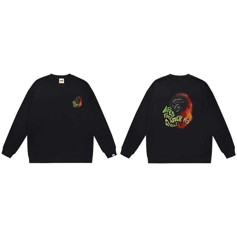 BAPE-Style Heavyweight Cotton Crewneck Sweatshirt Mens Oversized Streetwear Pullover Fall