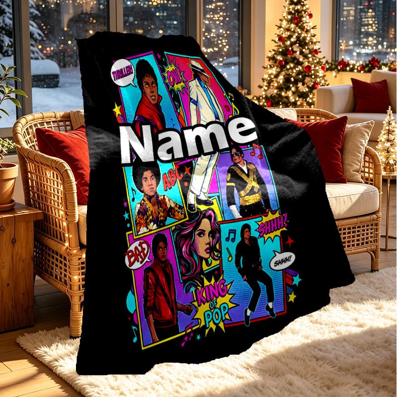 Custom Name Personalized Michael Jackson Print Blanket, Home Decor, Bedroom, Sofa, Camping, Couch, Gifts for Birthday Christmas