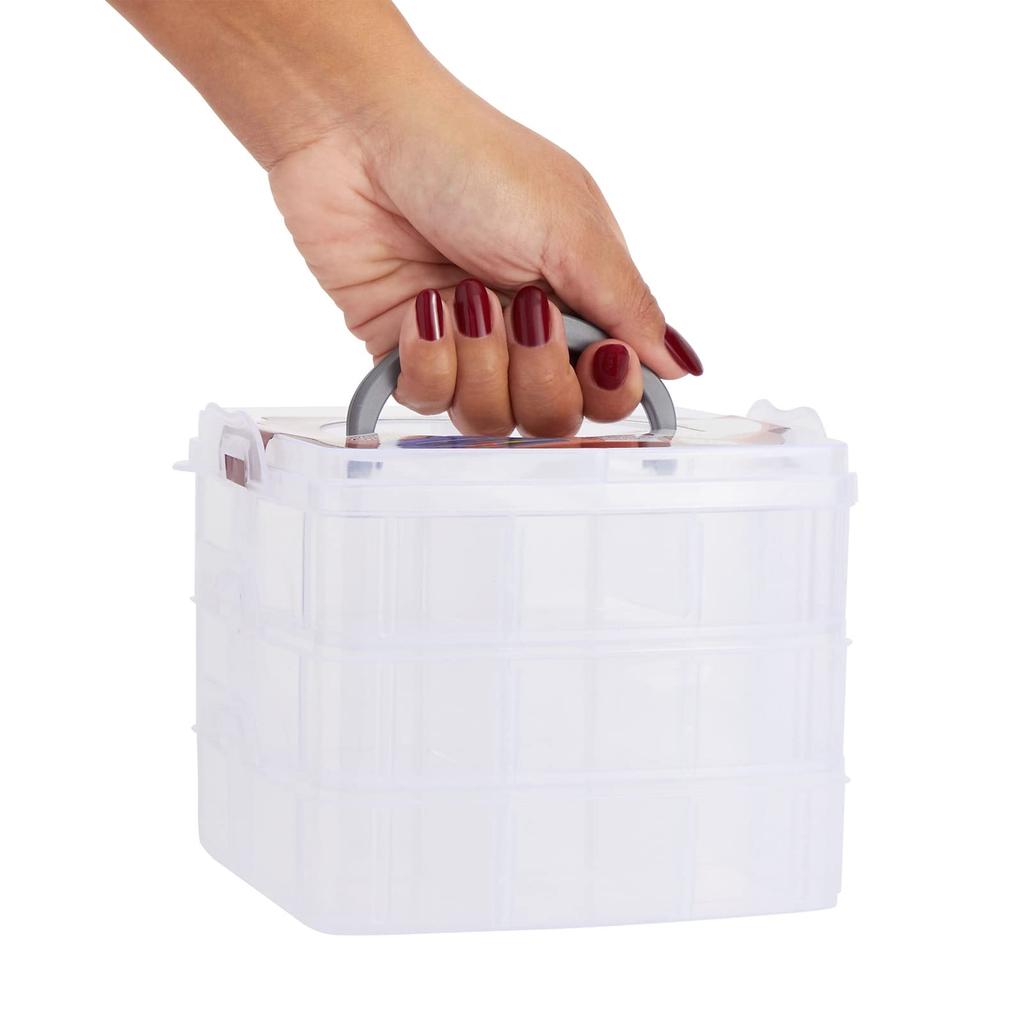 3-ярусный прозрачный штабелируемый органайзер для хранения пластиковых изделий с регулируемыми отделениями и слотами, лоток с защелками