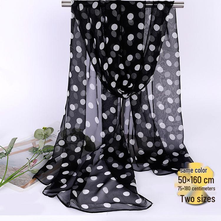Classic Polka Dot Silk Georgette Scarf - Versatile Summer Sunscreen Shawl