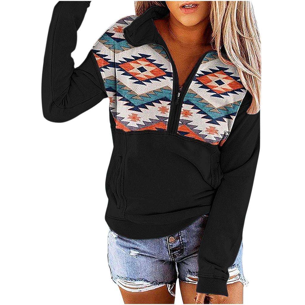 Women's Hooded Printed Sweatshirt Casual Ethnic Printed Long Sleeve Top