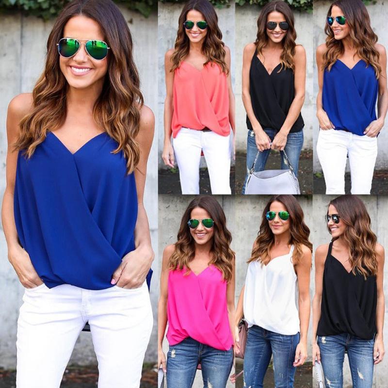 Size Summer Plus Women Blouse V Neck Sleeveless Sexy Tops Casual Shirt Blouse