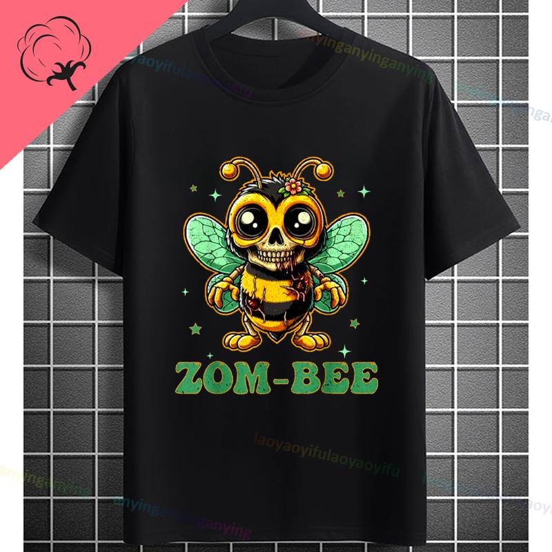UnisexS Zombie Bee Apocalypse Graphic TShirt with Creepy Undead Horror Design Black Pure Cotton Shortsleeve Tee Outdoor Clothing