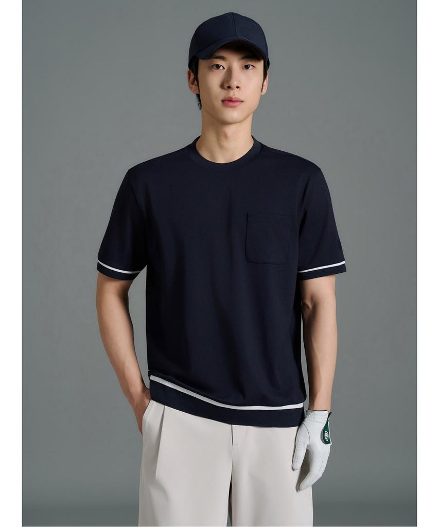 BEANPOLE GOLF Мужская круглая футболка с цветовыми блоками - Темно-синий