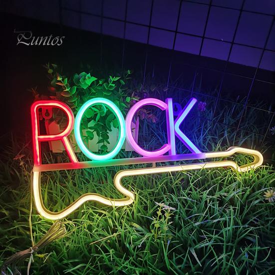 Светодиодные неоновые огни в стиле рок, яркие цвета, стиль гитары, создание атмосферы, подвесное настенное украшение для спальни, праздничной вечеринки