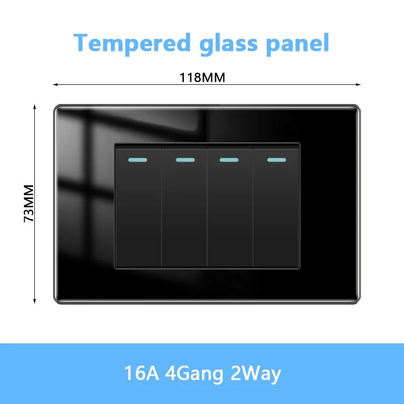 American Black Tempered Glass 15A Light Electrical Switch,US Plug USB Type-c Quick Charge Wall Power Outlet,Mexico Switch Outlet