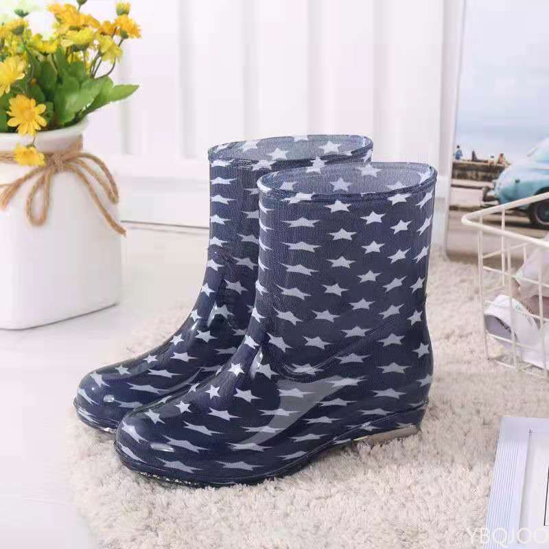 Print Rain Boots Women Waterproof Work Shoes for Girls Non Slip Anti Skip PVC Water Shoes Rainboots Mid-Calf Botas