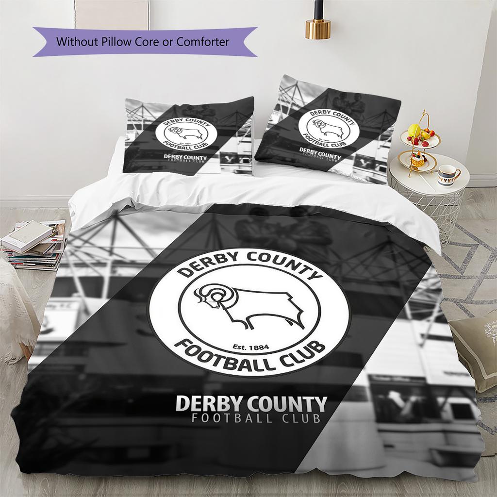 Derby County F.C Pattern Bedding Quilt Set Home Decoration Gift (1 * duvet cover + 2 * pillowcase without core)