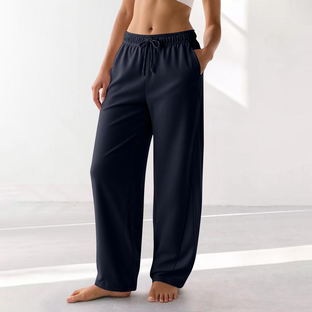 Женские спортивные брюки Barrel Leg с эластичной талией и завязками на талии, повседневные брюки-палаццо из хлопка с карманами