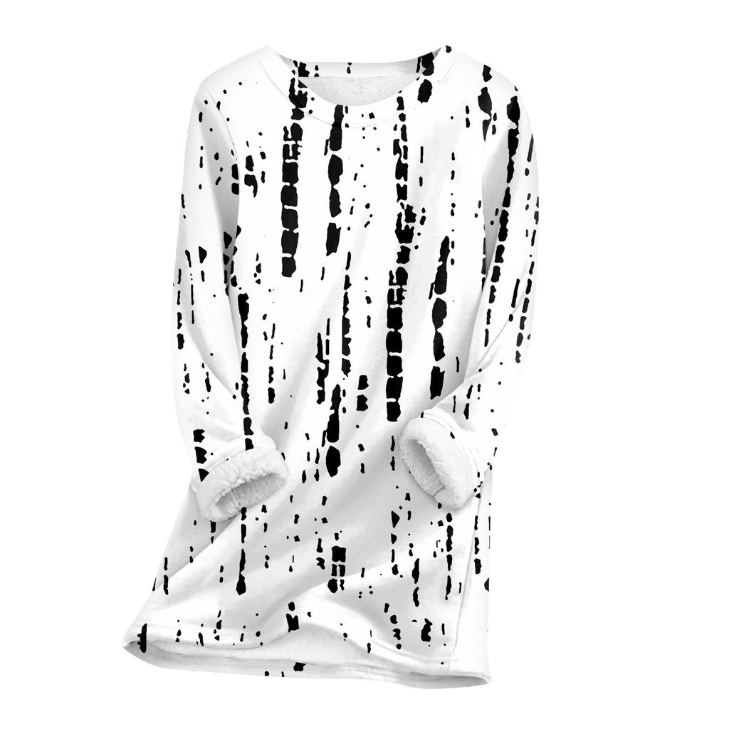 Женский топ с круглым вырезом, с принтом, утолщенный плюшевый кашемировый теплый длинный топ с длинными рукавами