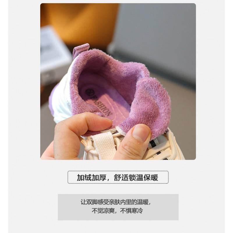 Youth style shoes Kids Winter Warm Fleece-Lined Dad Sneakers Girls Boys Non-Slip Rubber Sole Lightweight Sport Shoes