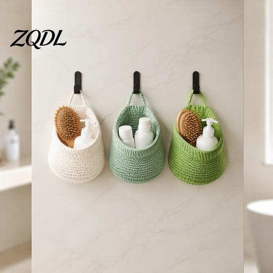 Space Saving Wall Decor 3PCS Woven Hanging Storage Bag, Natural Cotton Rope Fruit Baskets, Decorative for Cosmetics Boho Multi-functional Crochet